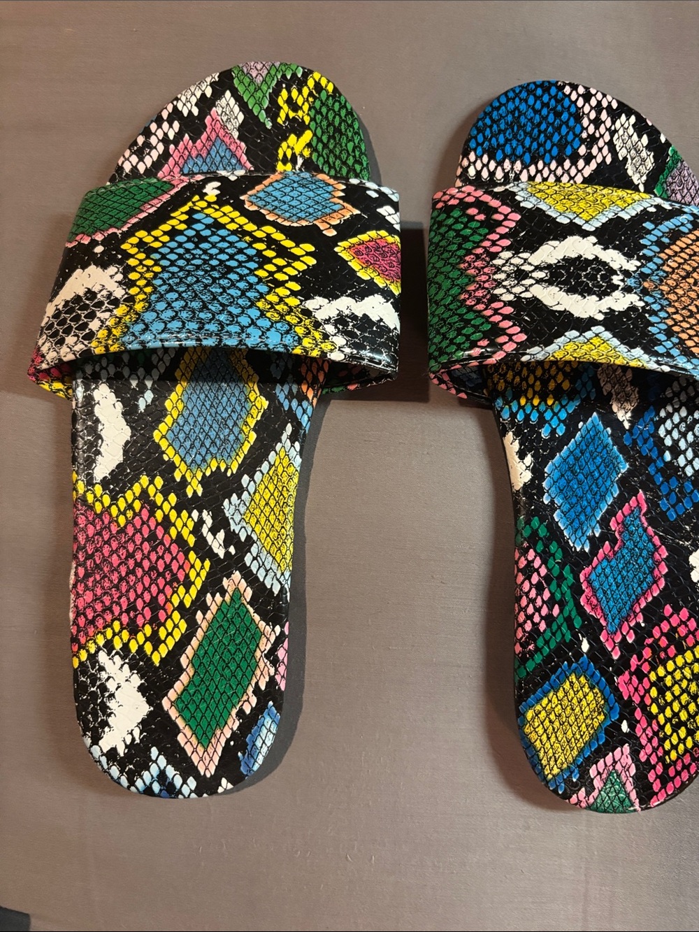 Multicolor Snake-Print Slide Sandals